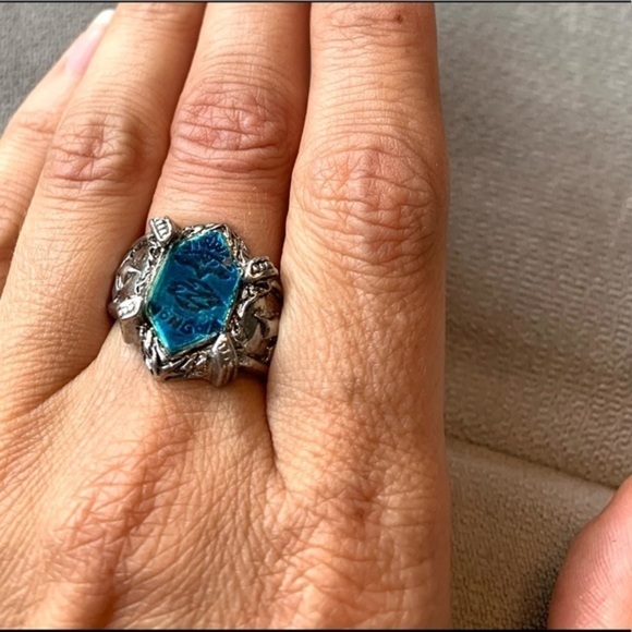 Takara Tomy Hitman Reborn Key Chain Swing Vongola Cross Ring Silver Tone Blue - Picture 2 of 7